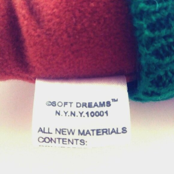 VINTAGE Soft Dreams Merry Christmas Bear 9" Baby Rattle Brown Sweater Red Green - Picture 7 of 8